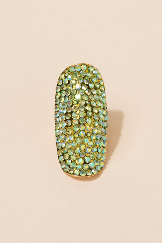 Alexis Long Shield Statement Ring - Green Rainbow