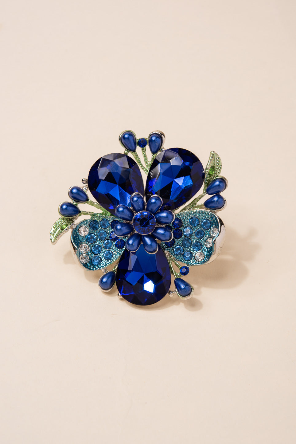 Everleigh Statement Flower Stretch Ring | Royal Blue