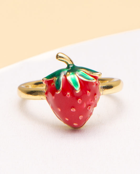 Whitney Embellished Enamel Cherry Adjustable One Size Cuff Ring