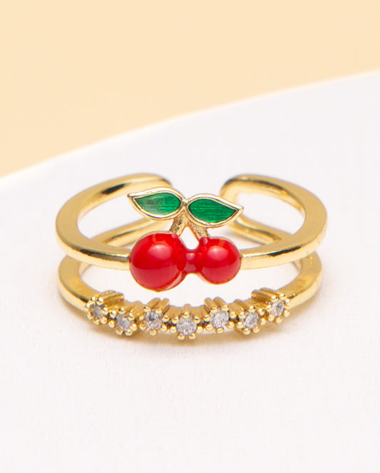 Violette Rhinestones Adjustable One Size Cherry Cuff Ring