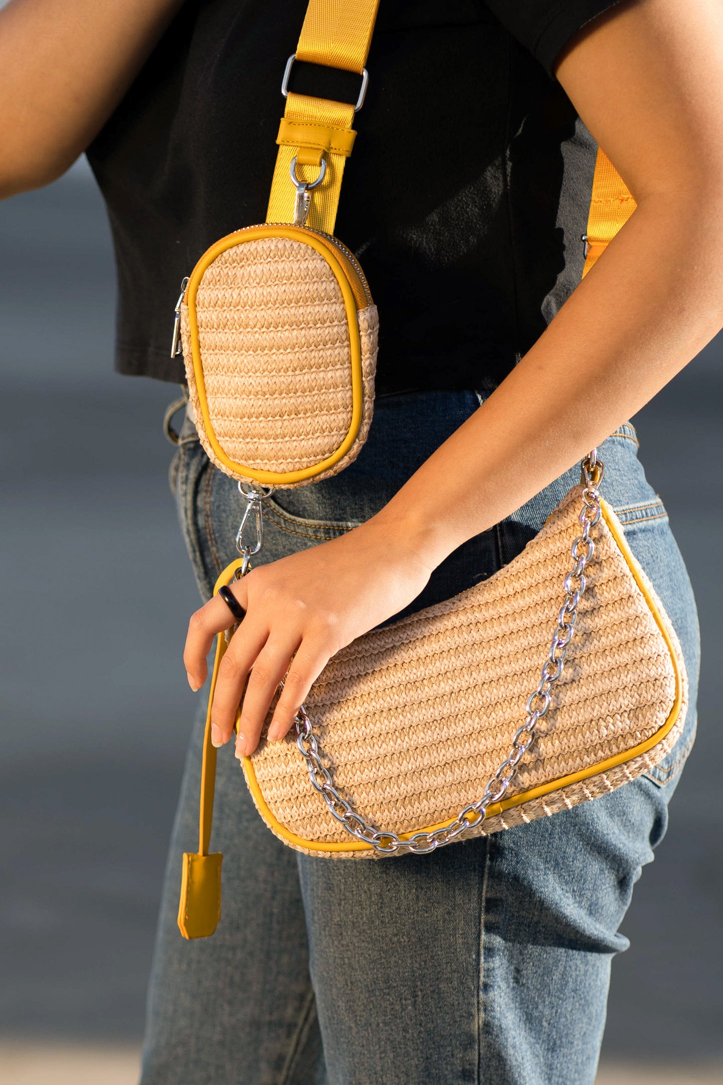 Marnie Straw Crossbody Bag with Detachable Coin Purse