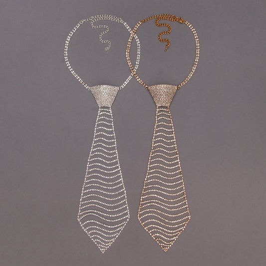 Audrey Large Wavey Rhinestone Tie Necklace