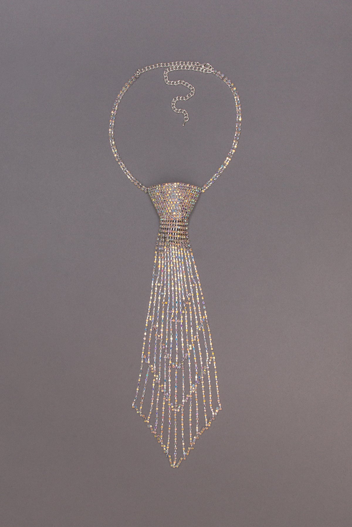 Margaret Large Striped Rhinestone Tie Necklace | Iridescent