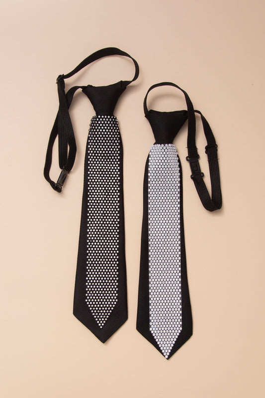 Addison Black Nylon Necktie with Rhinestones and Adjustable Strap