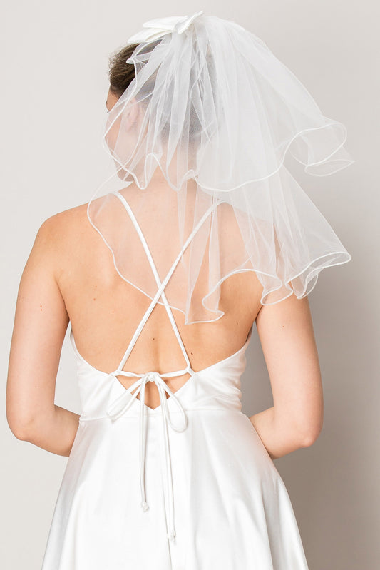 Naomi White Two Layer Shoulder Length Satin Bow Wedding Veil