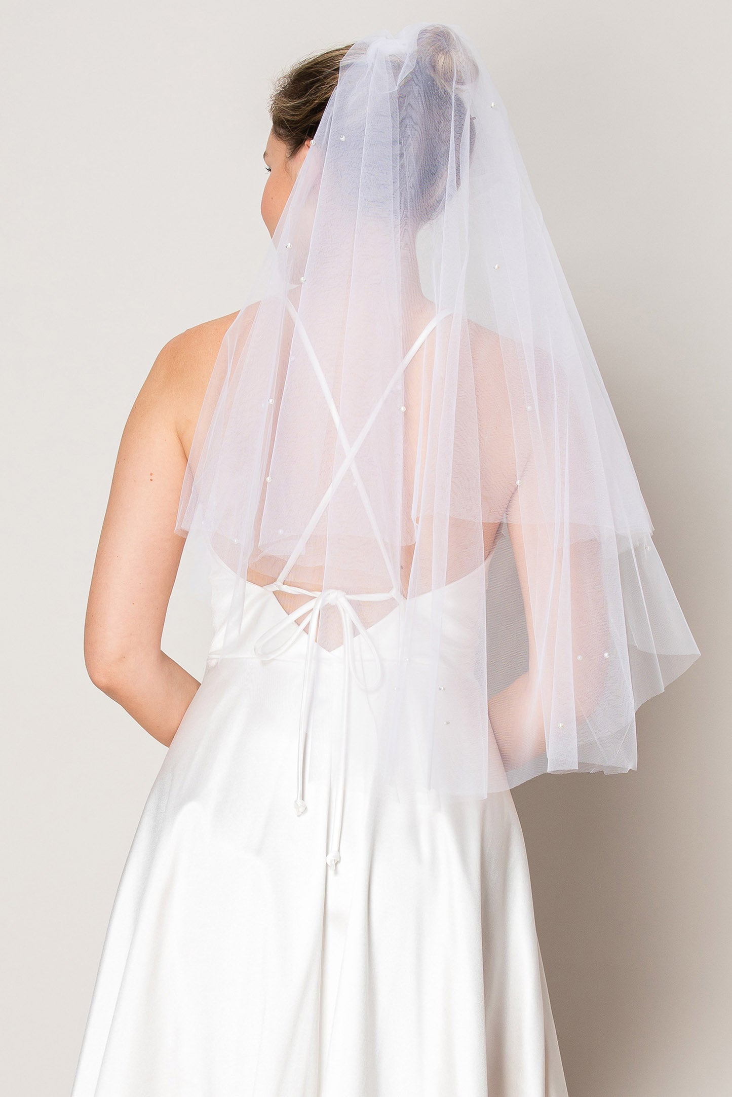 Hailey Scattered Pearl Two Layer Waist Length Wedding Veil
