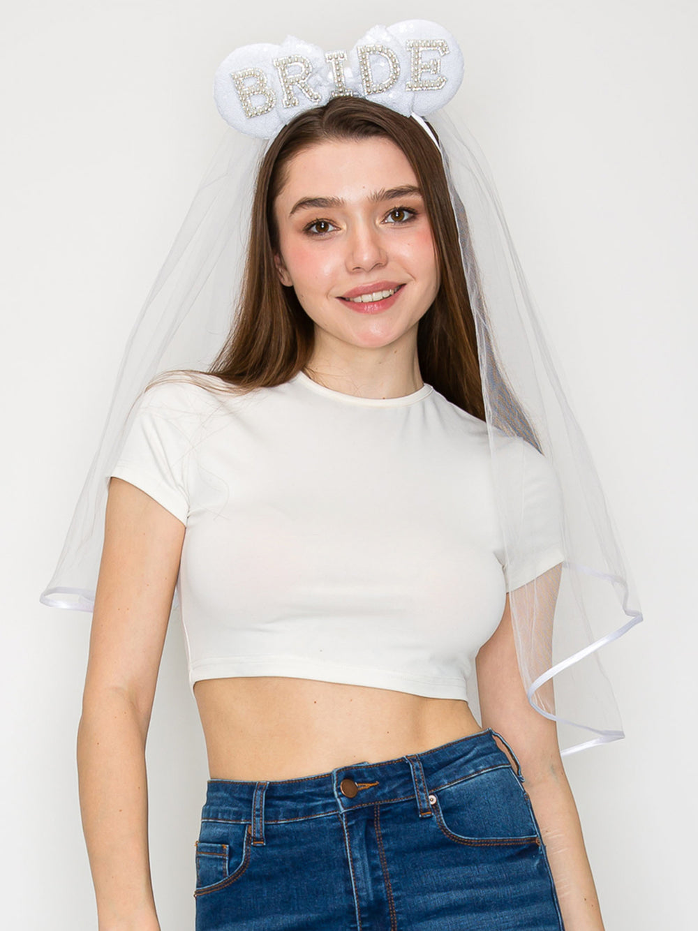 Ruby Bridal Wedding Headband Featuring Pearl Lettering Tulle Veil