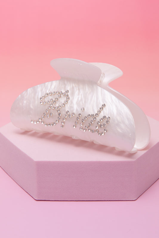 Audrey "Bride" Rhinestone Embellished White Pearlescent Hair Clip