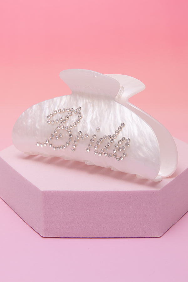 Audrey "Bride" Rhinestone Embellished White Pearlescent Hair Clip