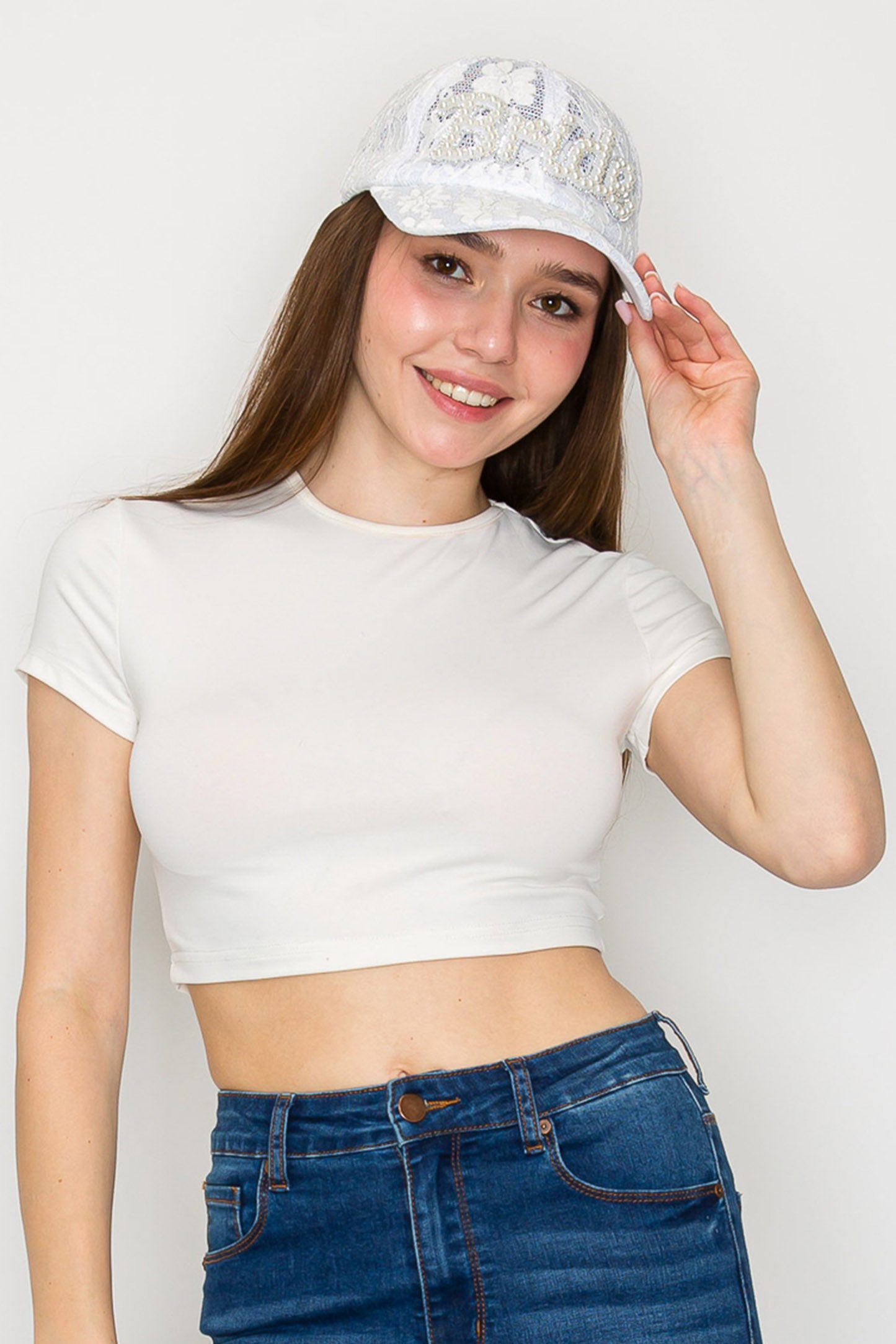 Taylor Bride Pearl Rhinestone Embellished Lace Baseball Cap