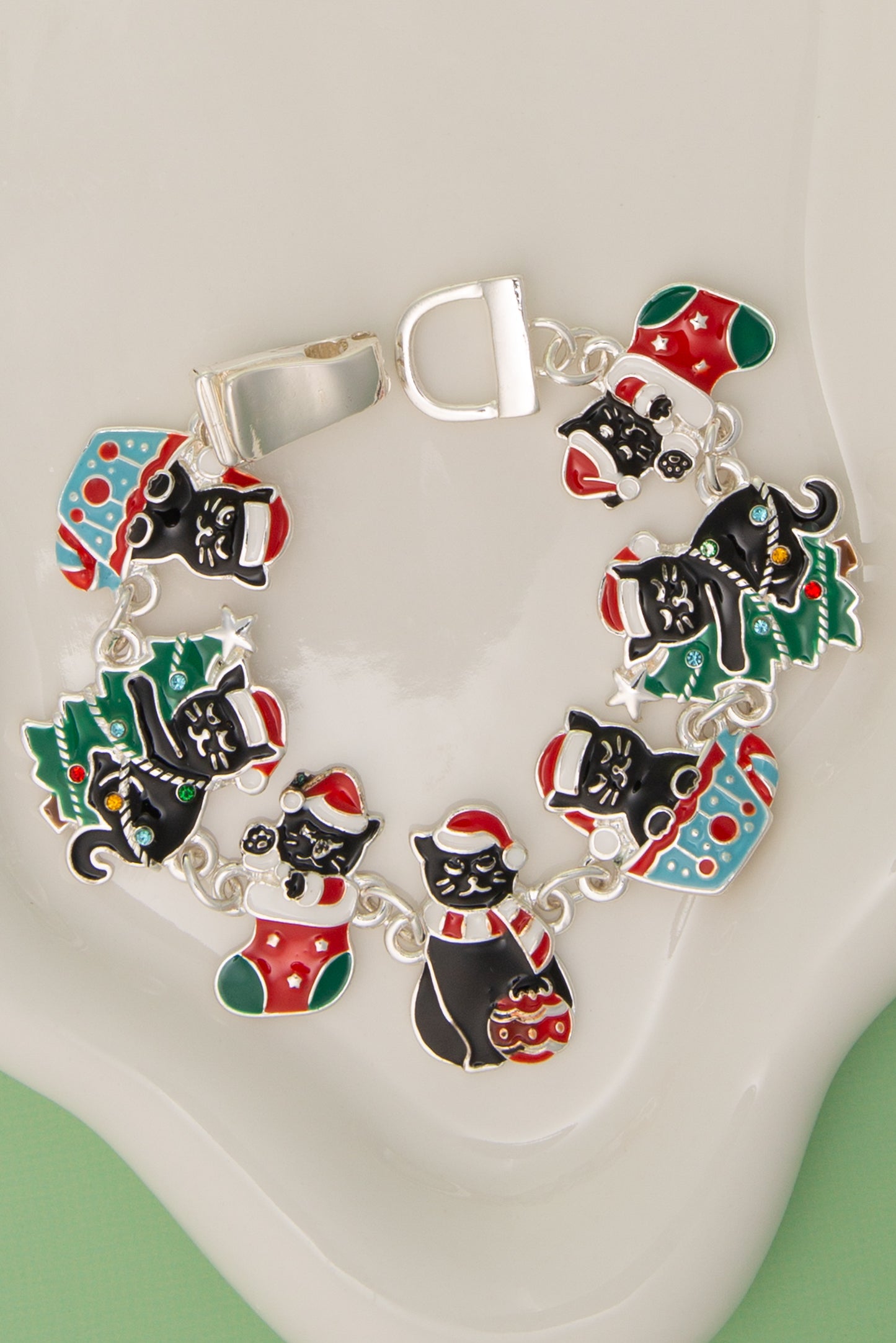 Scarlett Christmas Tree Enamel Link Charm Bracelet