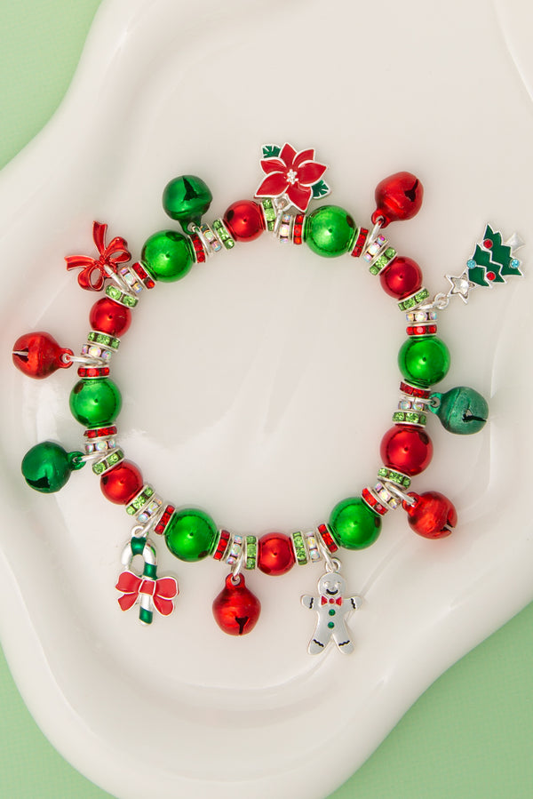 Adeline Christmas Theme Enamel Charm Stretch Bracelet with Bells
