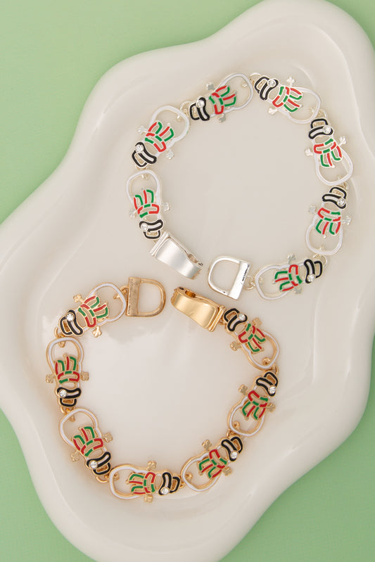 Paisley Christmas Enamel Charm Bracelet with Snowman Design