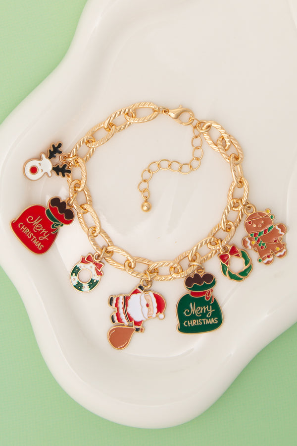 Ruby Christmas Theme Enamel Charm Bracelet