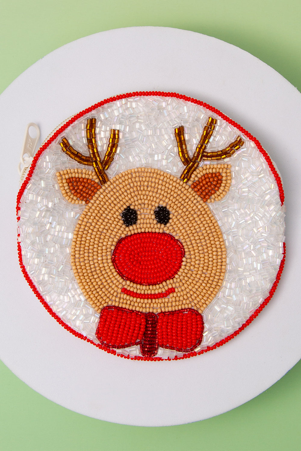 Ginger Holiday Christmas Reindeer Seed Beaded Coin Bag