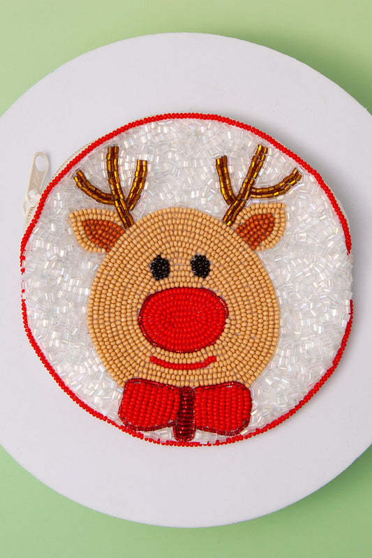 Ginger Holiday Christmas Reindeer Seed Beaded Coin Bag