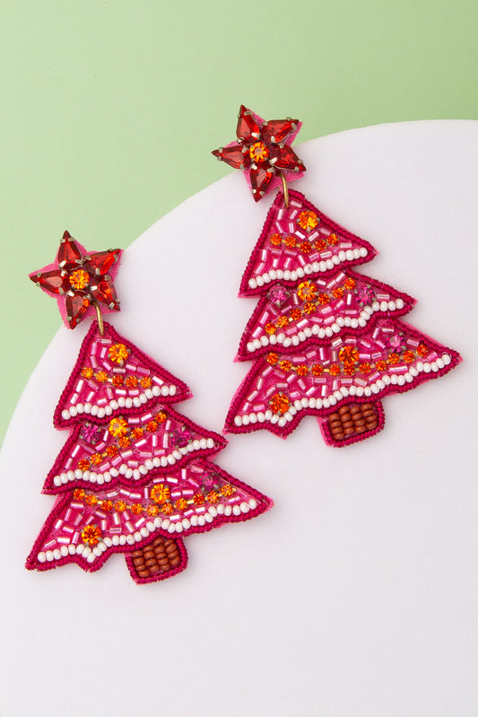 Eva  Bead Rhinestone Embellished Christmas Tree Dangle Earrings