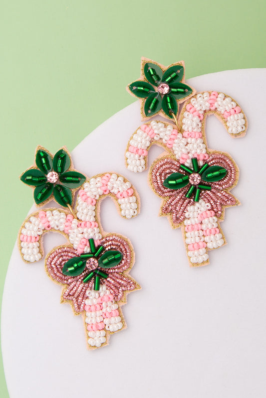 Piper Christmas Candy Cane Crystal Beaded Post Dangle Earrings