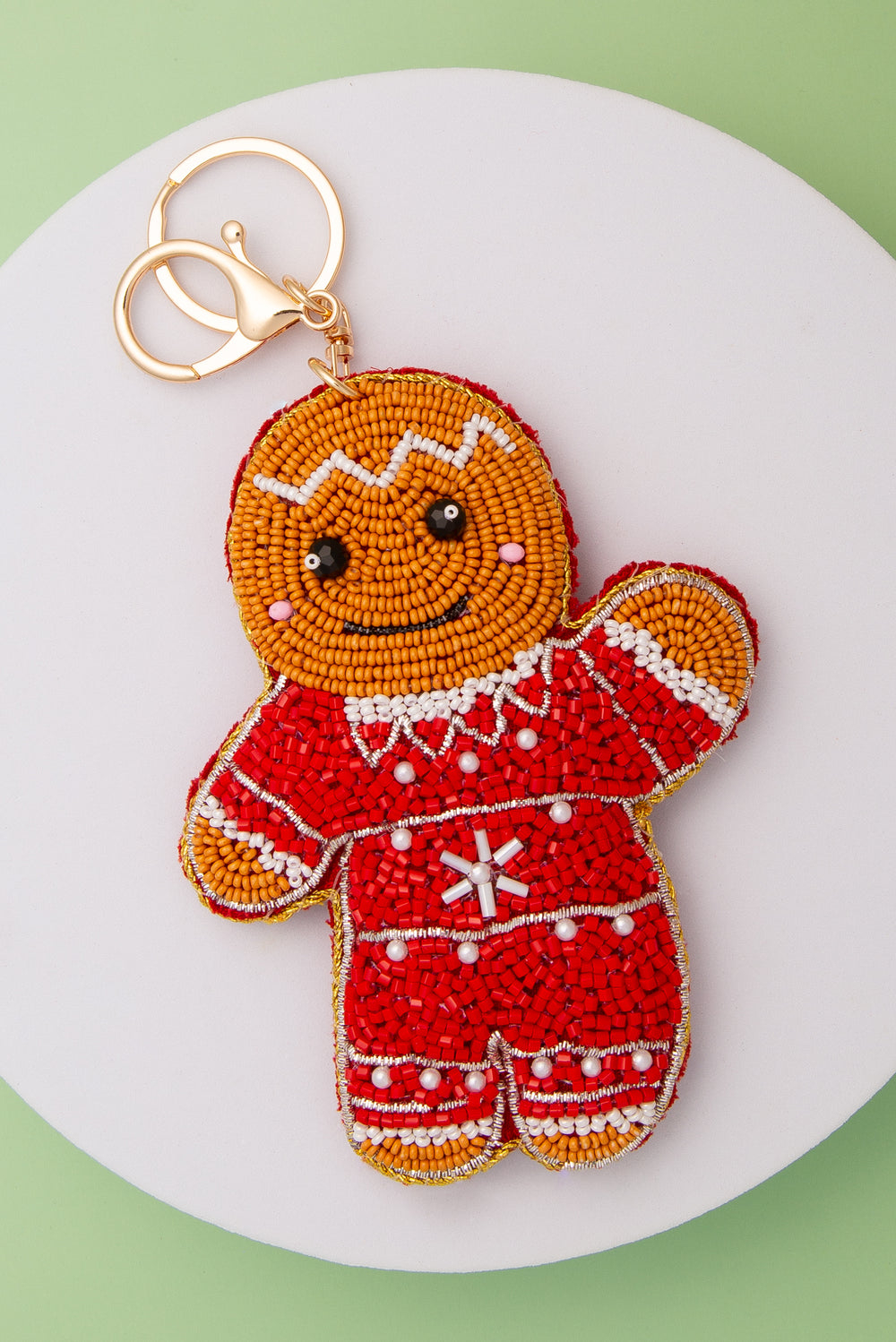 Annie Christmas Gingerbread Seed Beaded Keychain