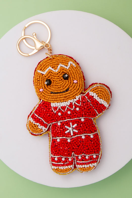 Annie Christmas Gingerbread Seed Beaded Keychain