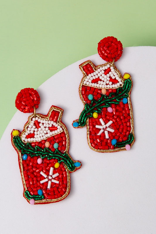 Natalie Santa's Cup Seed Beaded Dangle Earrings