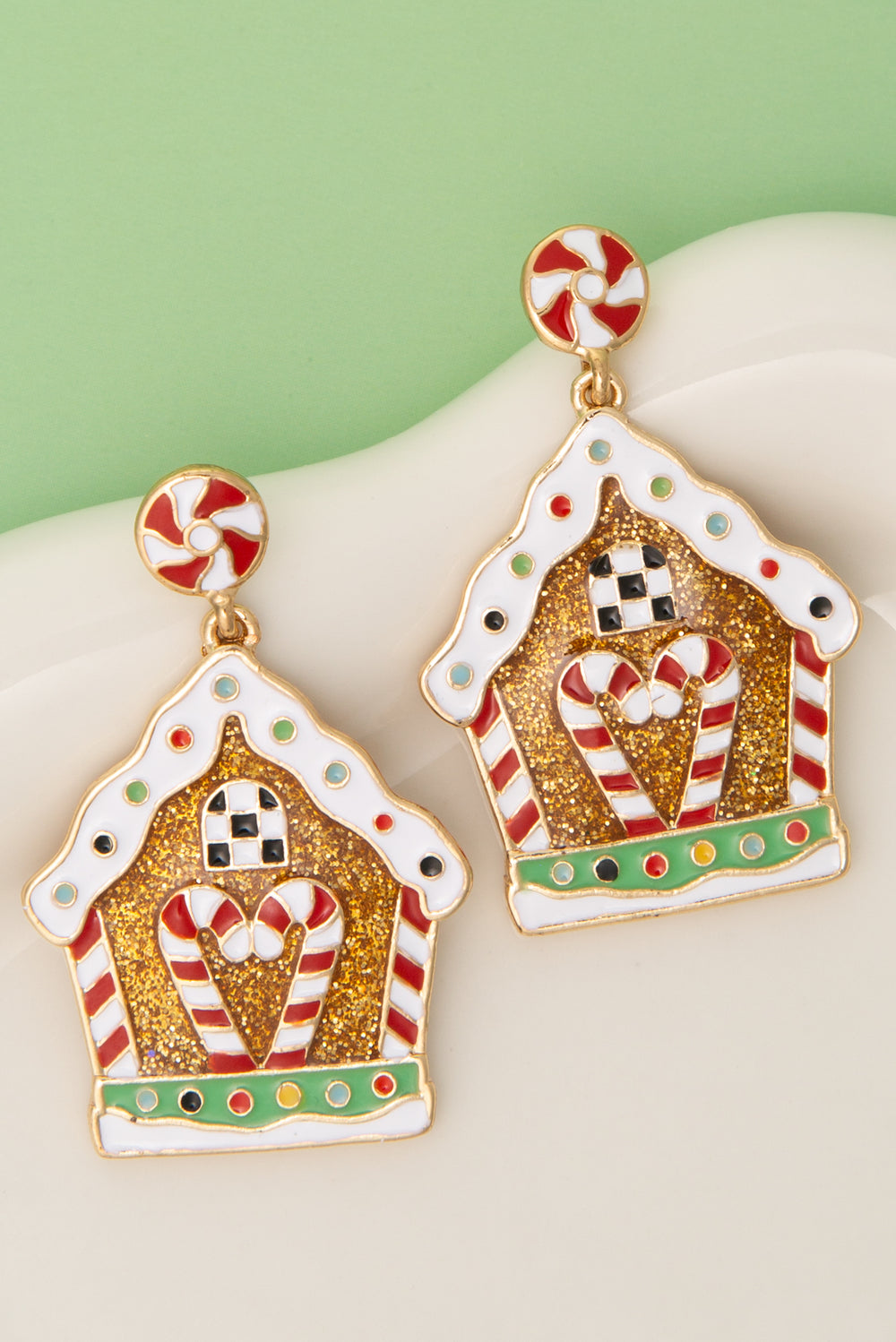 Liliana Christmas Enamel Gingerbread House Post Dangle Earrings