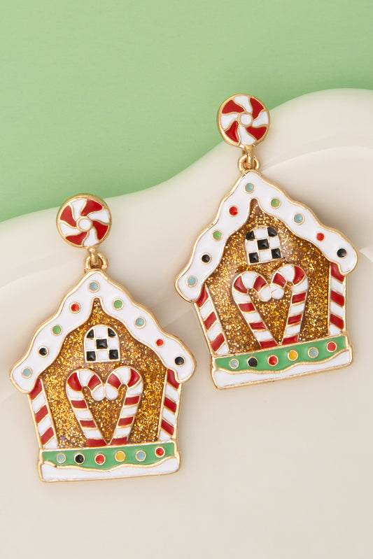 Liliana Christmas Enamel Gingerbread House Post Dangle Earrings
