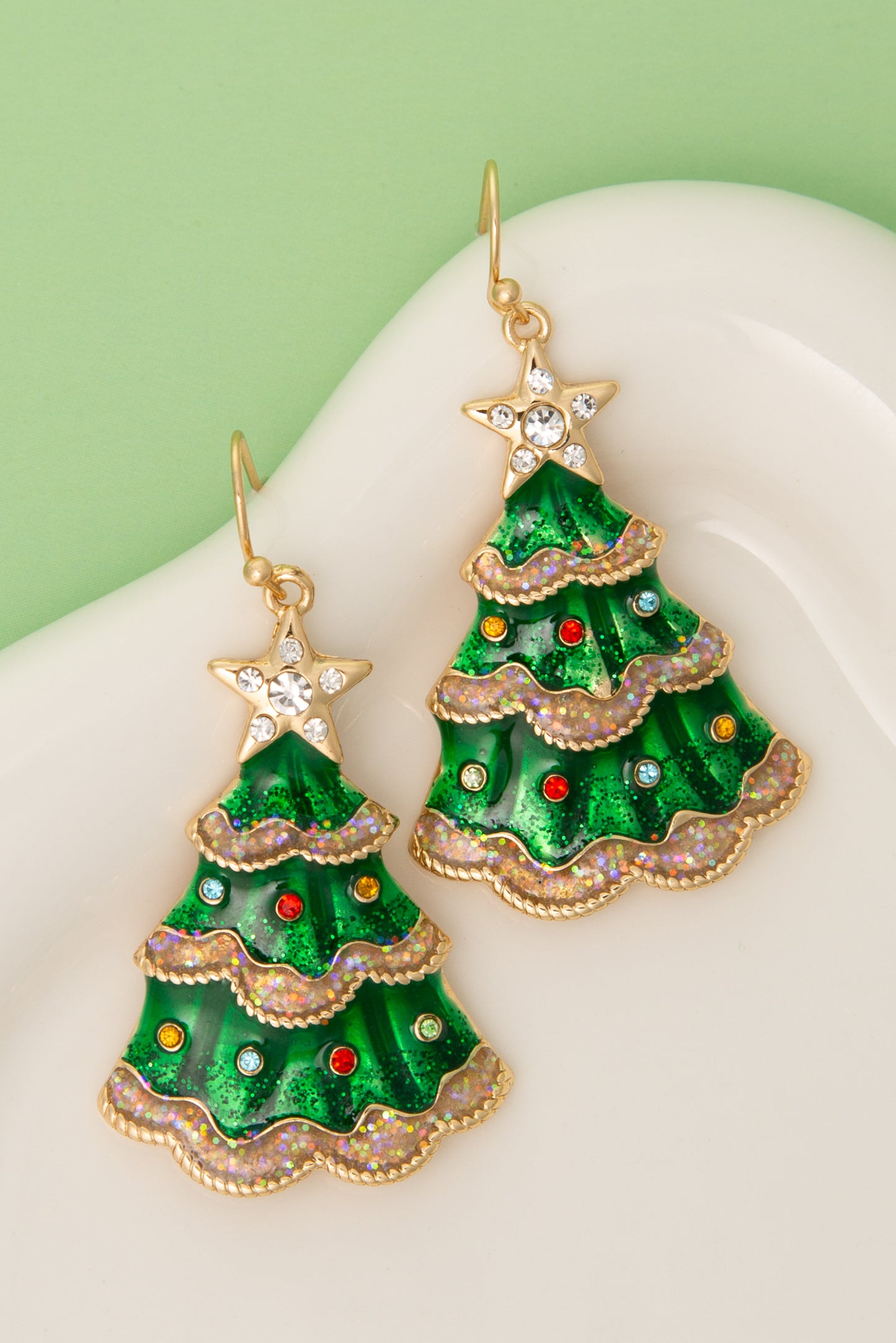 Audrey Christmas Tree Crystal Studded Dangle Earrings