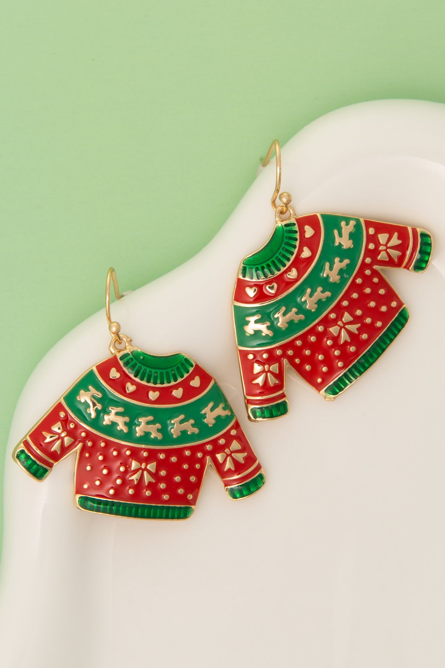 Bella Christmas Theme Ugly Sweater Enamel French Hook Earrings