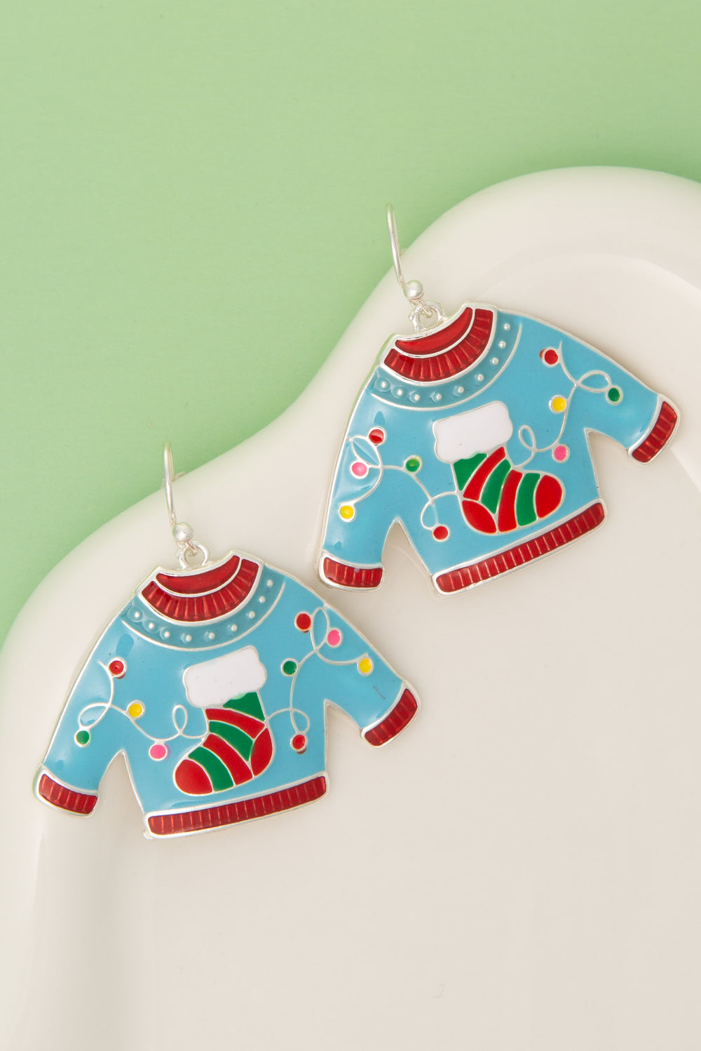 Margaret Christmas Theme Ugly Sweater Enamel French Hook Earrings