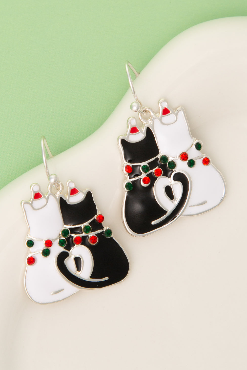 Ashley Christmas Enamel Cat Couple Dangle Earrings
