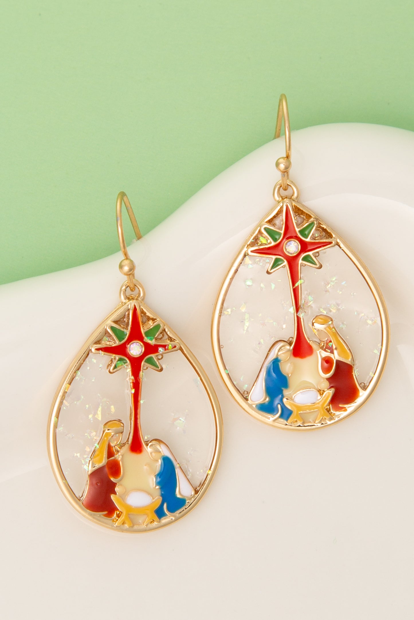 Eva Christmas Enamel Nativity Teardrop Earrings