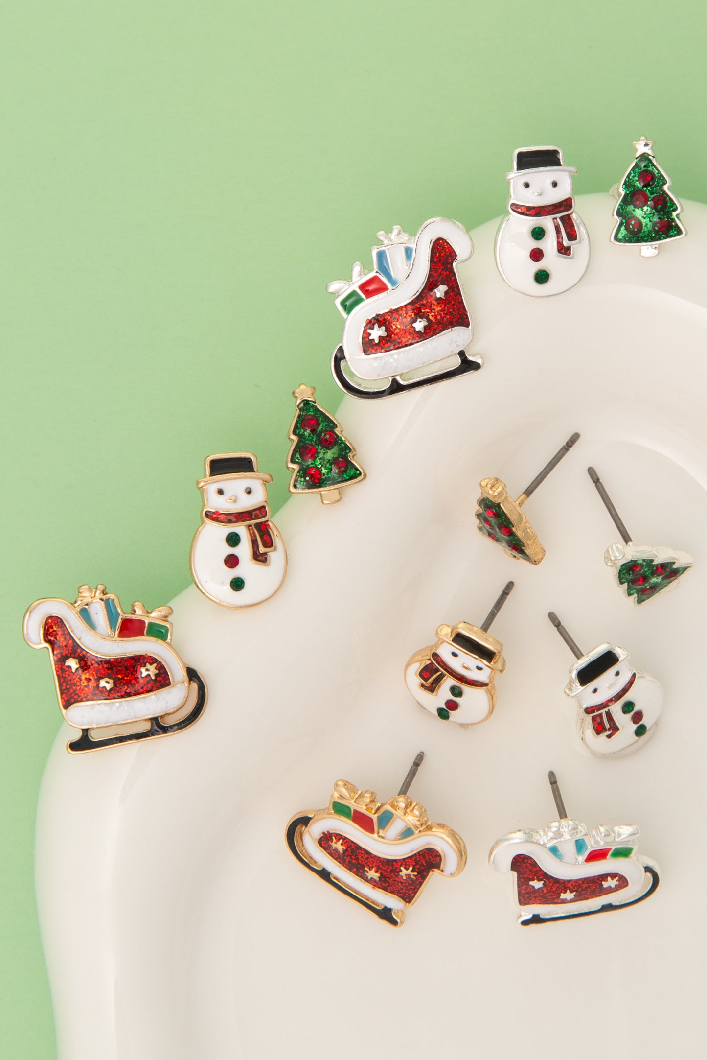 Layla Holiday Earring Set with Christmas Tree, Snowman and Sleigh