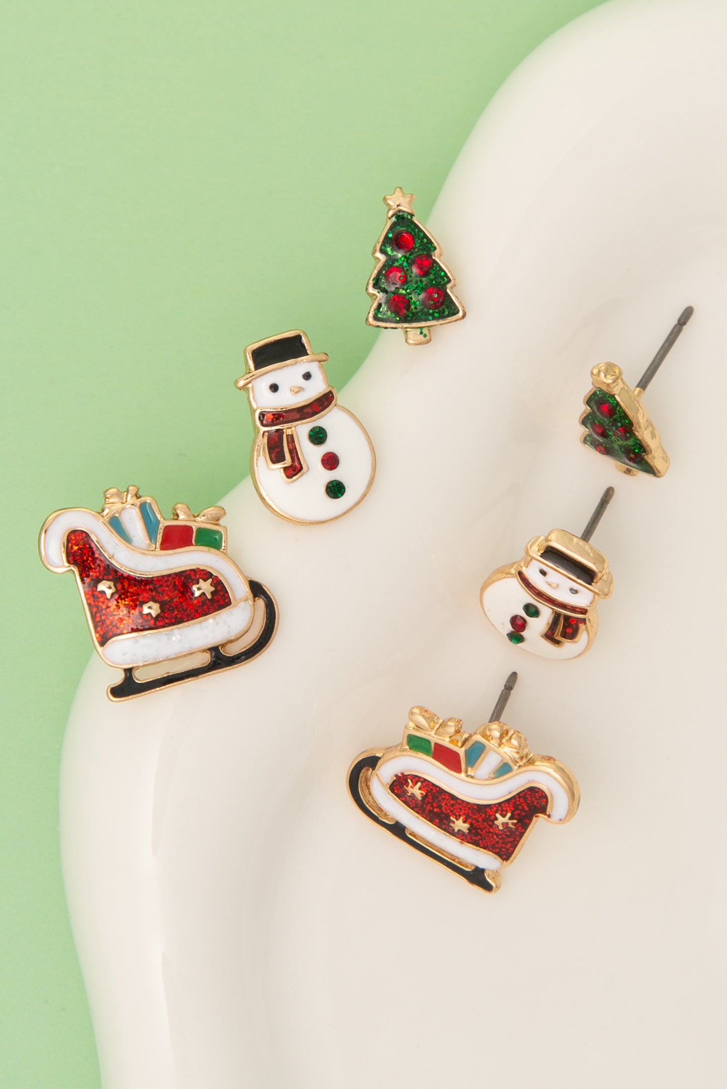 Layla Holiday Earring Set with Christmas Tree, Snowman and Sleigh