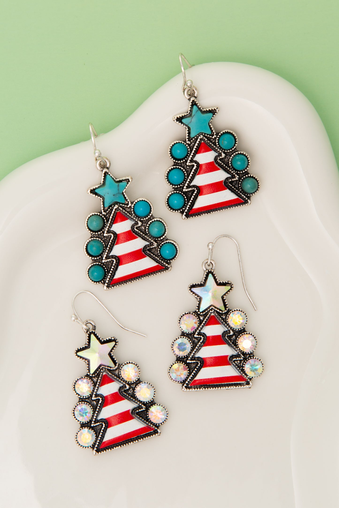 Emily Western Jeweled Christmas Tree Dangle Earrings