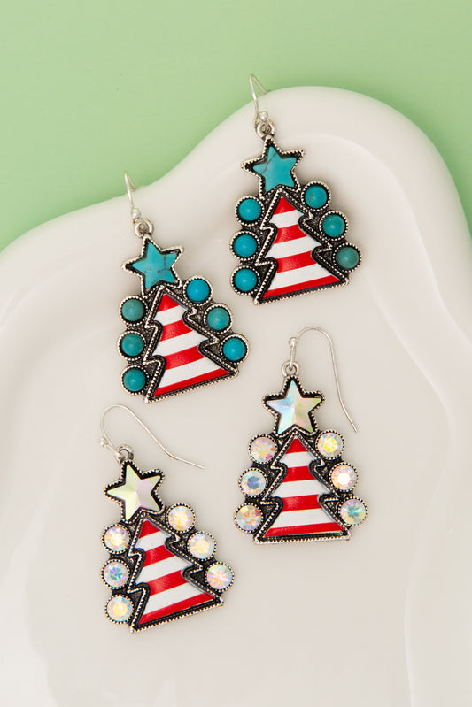 Emily Western Jeweled Christmas Tree Dangle Earrings