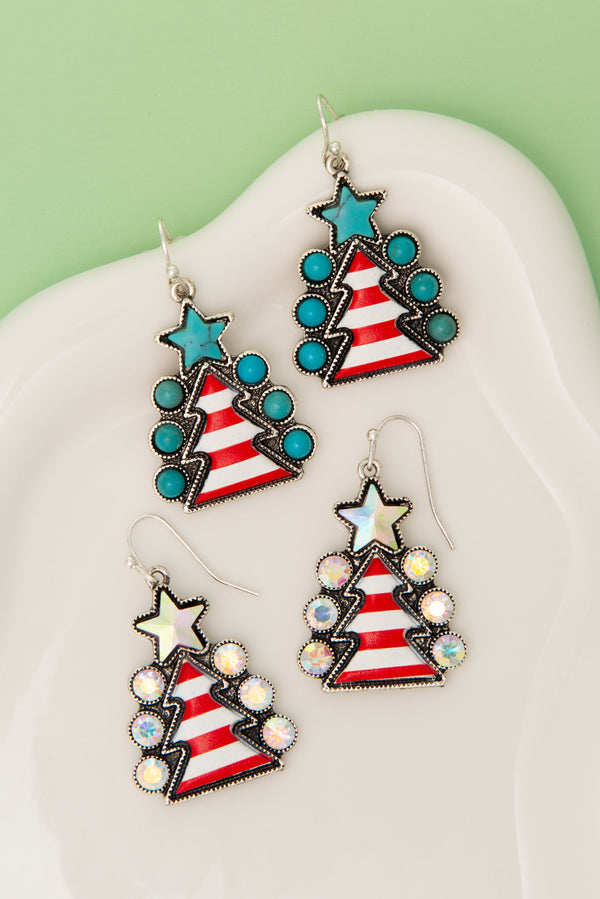 Emily Western Jeweled Christmas Tree Dangle Earrings