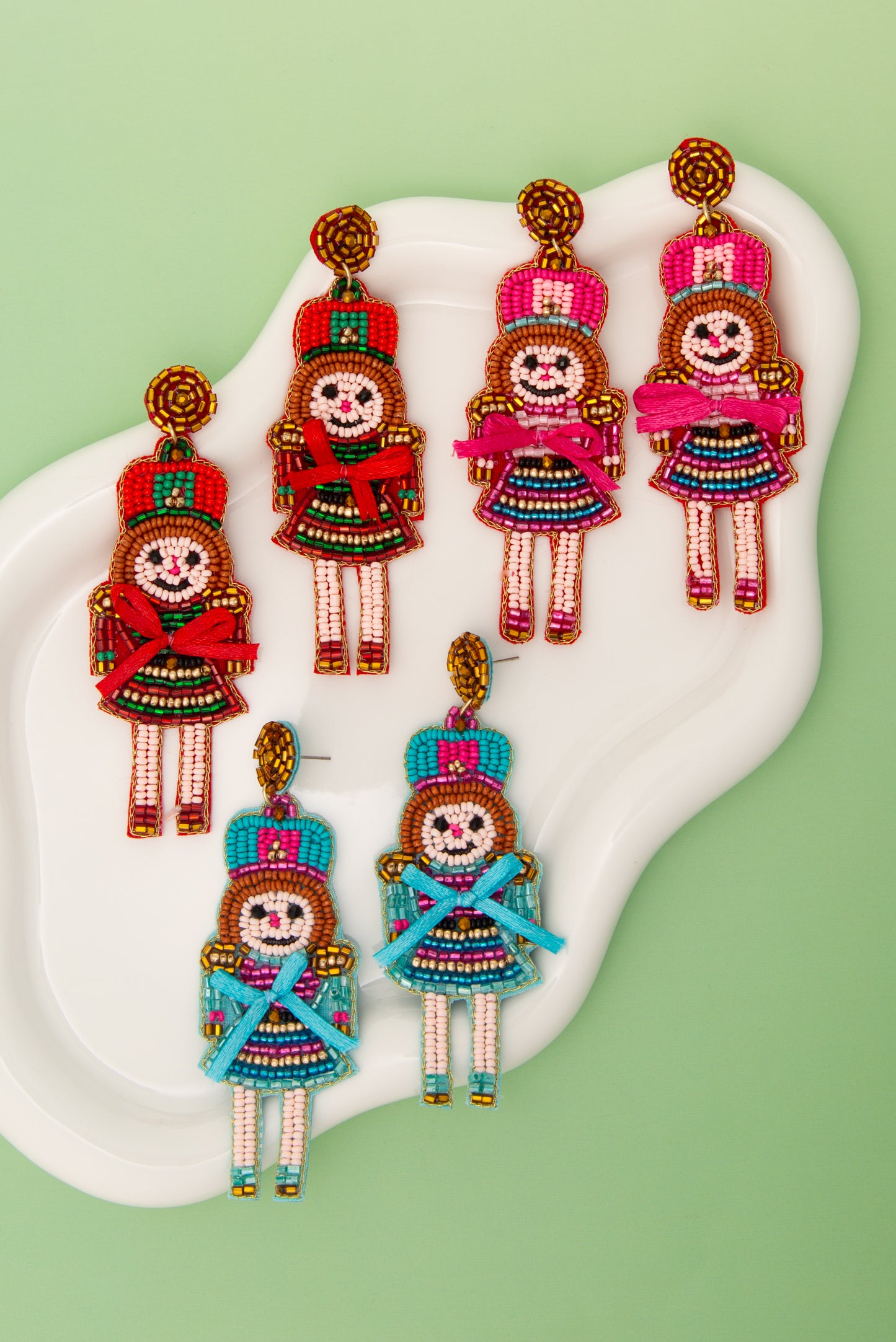 Mila Christmas Nutcracker Dame Beaded Post Dangle Earrings