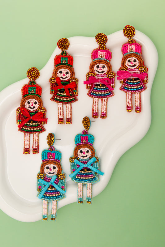Mila Christmas Nutcracker Dame Beaded Post Dangle Earrings