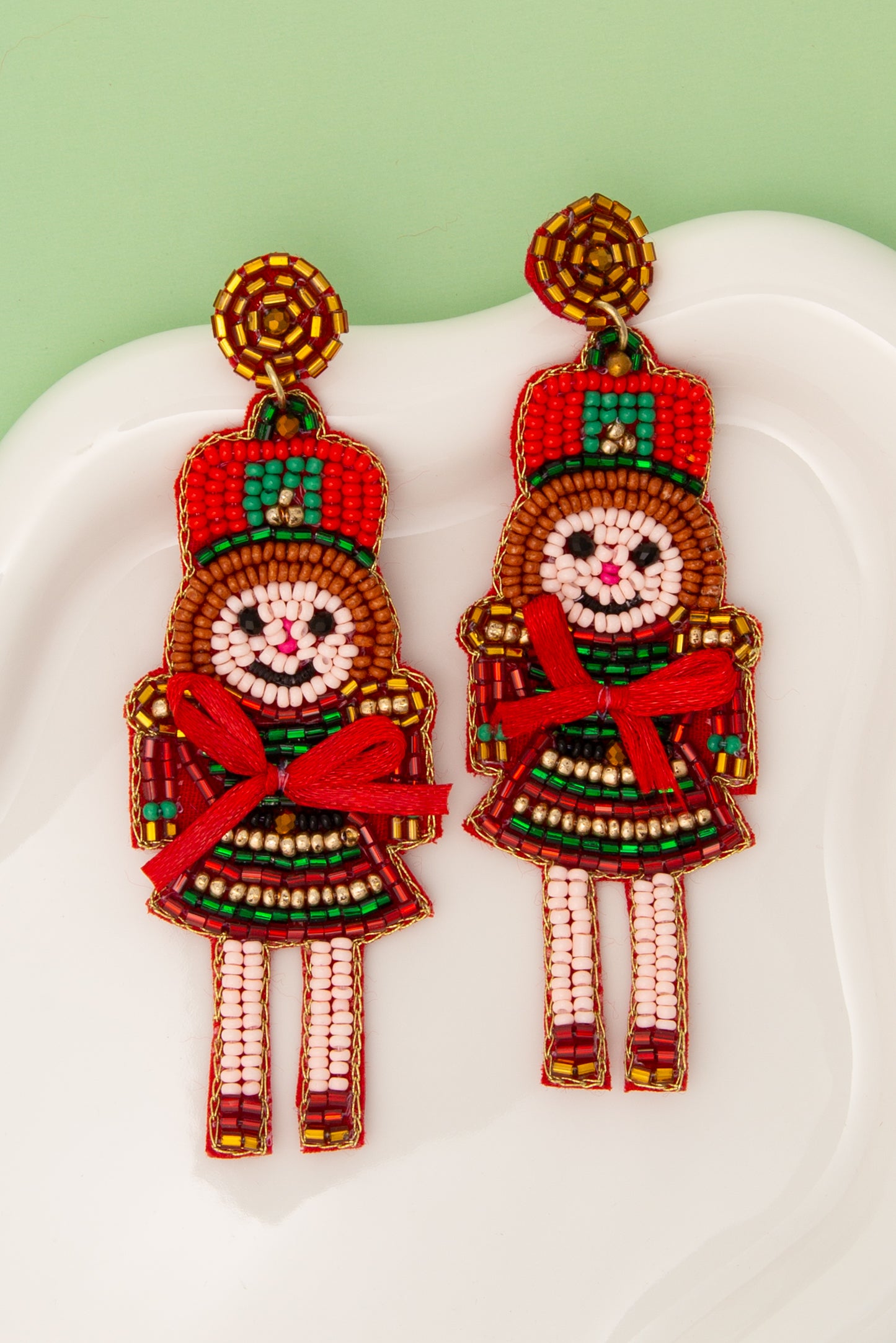Mila Christmas Nutcracker Dame Beaded Post Dangle Earrings