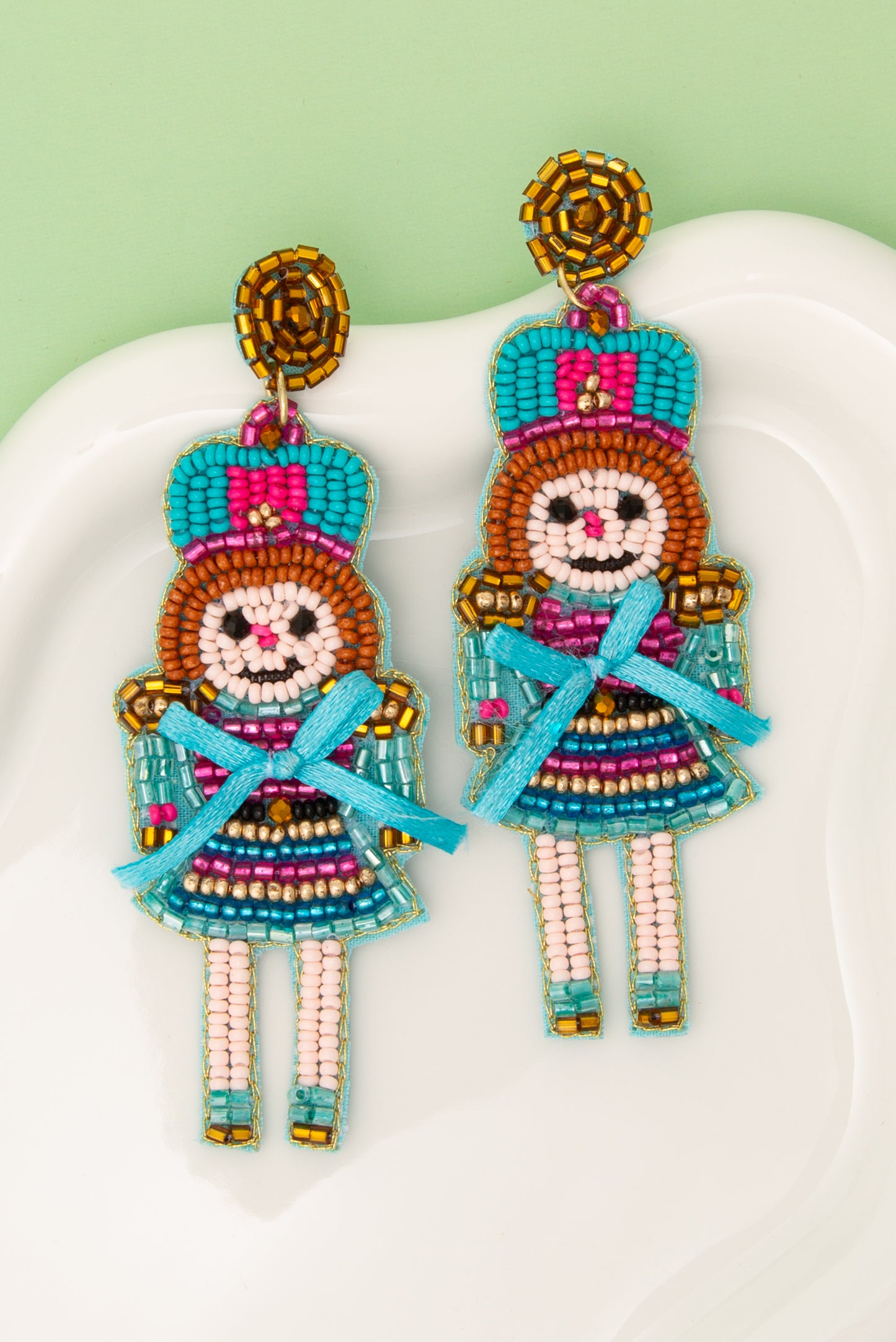 Mila Christmas Nutcracker Dame Beaded Post Dangle Earrings