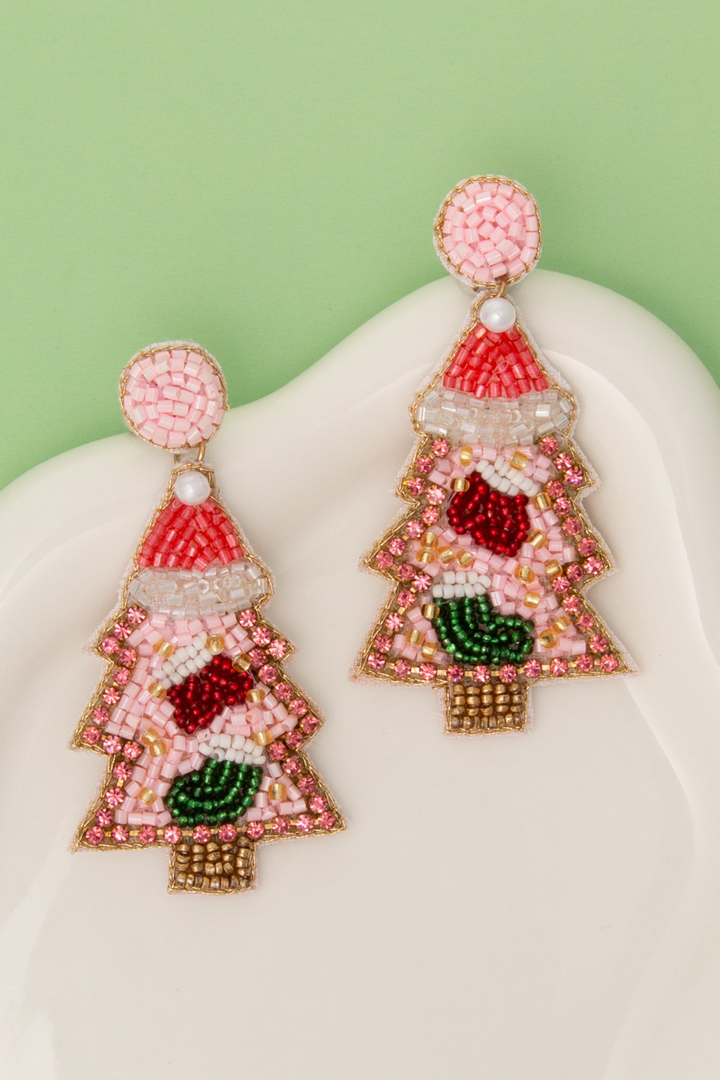 Grace Christmas Seed Beaded Tree Post Earrings