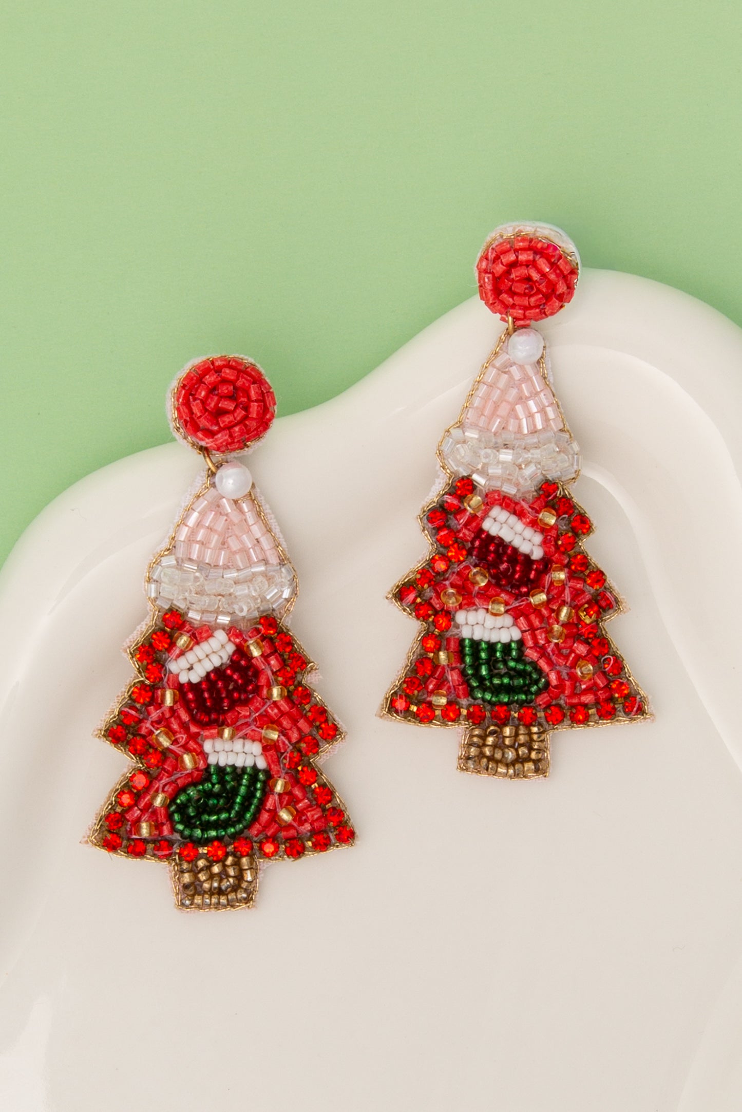 Grace Christmas Seed Beaded Tree Post Earrings