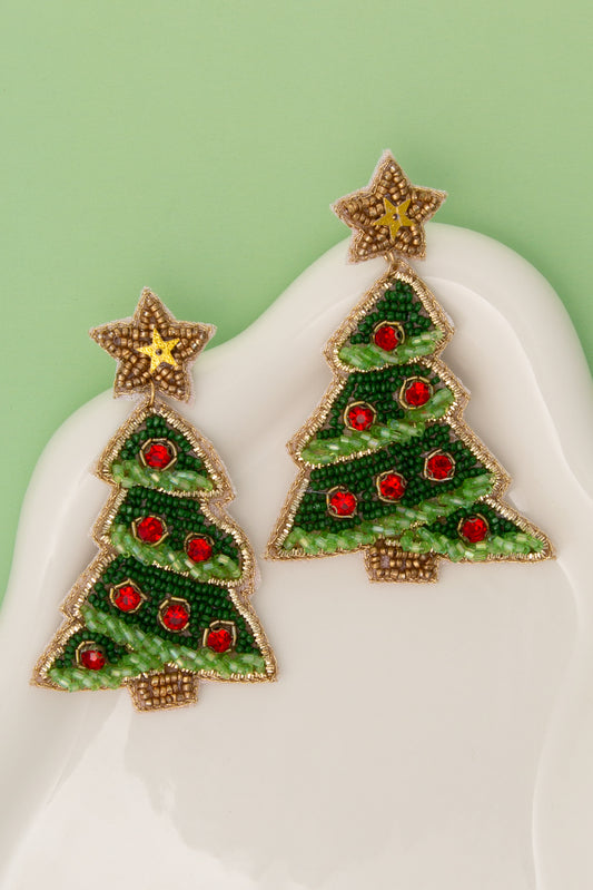 Naomi Christmas Tree Star Topper Post Earrings | Green