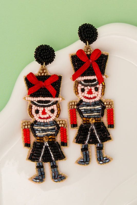 Anna Christmas Nutcracker Seed Beaded Post Earrings