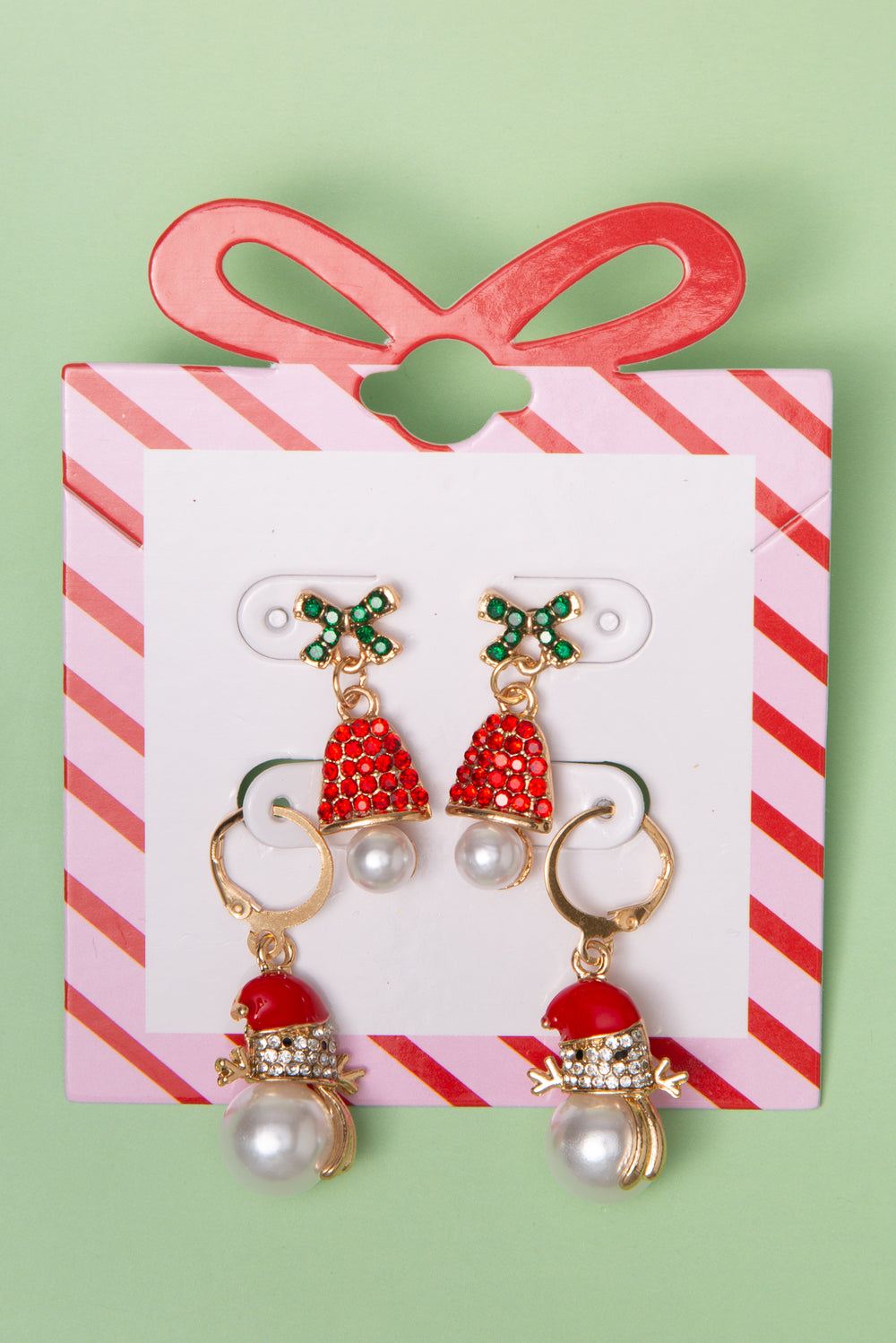 Harlow Christmas Earring Set with Pearl-Accented Elf and Santa
