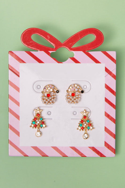 Londyn Holiday Earring Set with Pearl Santa Claus and Christmas