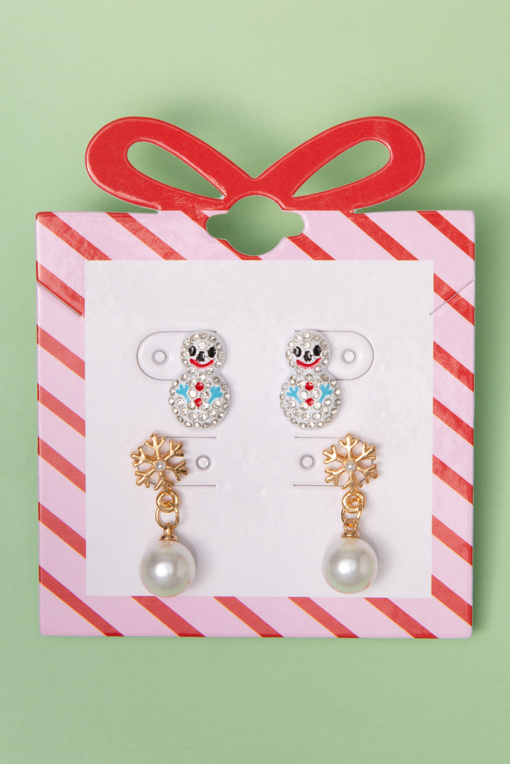 Kendall Christmas Rhinestone Snowman and Snowflake Pearl Earring Set