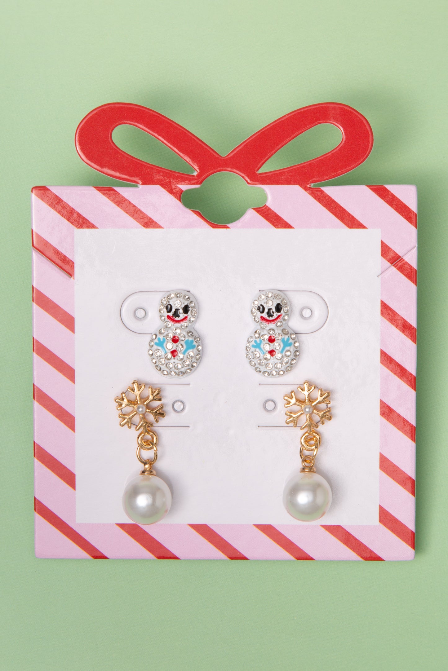 Kendall Christmas Rhinestone Snowman and Snowflake Pearl Earring Set