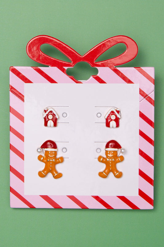 Rosie Christmas Enamel Gingerbread Man & House Earring Set